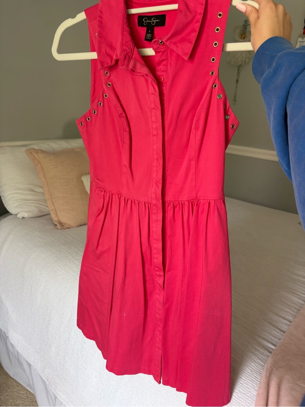 Jessica Simpson Sleeveless Hot Pink Grommet Shirt Dress